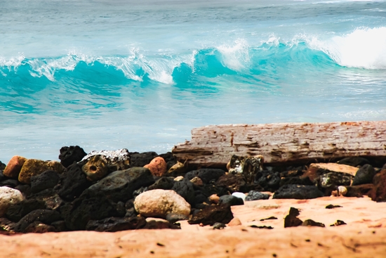 closeup blue wave with sandy beach at Kauai, Hawaii, USA by Timmy333