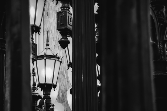 Urban Light at LACMA Los Angeles California USA in black and white by Timmy333