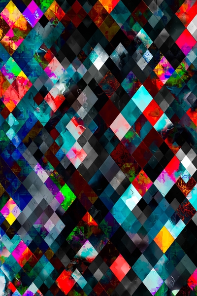 geometric pixel square pattern abstract art in blue red pink by Timmy333