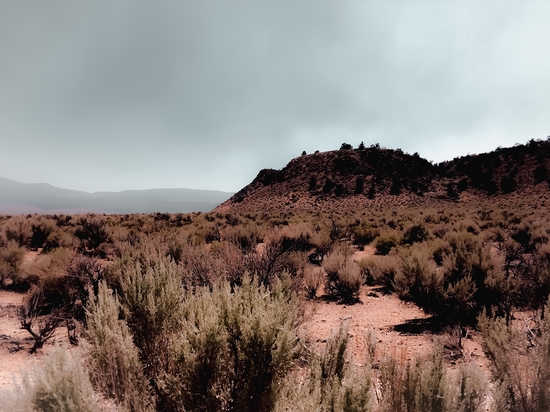 Desert view with foggy blue sky in California USA by Timmy333