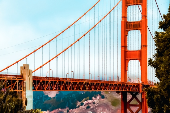 Closeup the Golden Gate Bridge with blue sky, San Francisco, USA by Timmy333