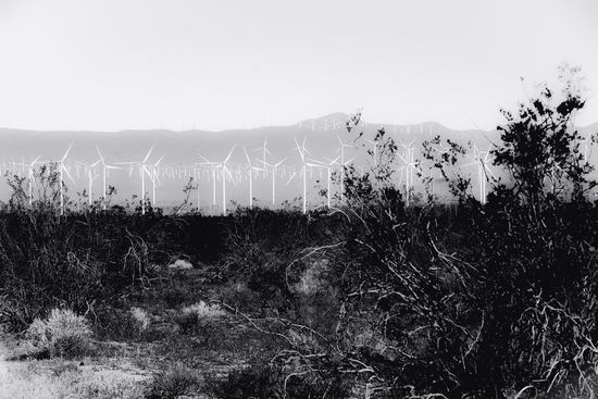 wind turbine with desert view in black and white by Timmy333