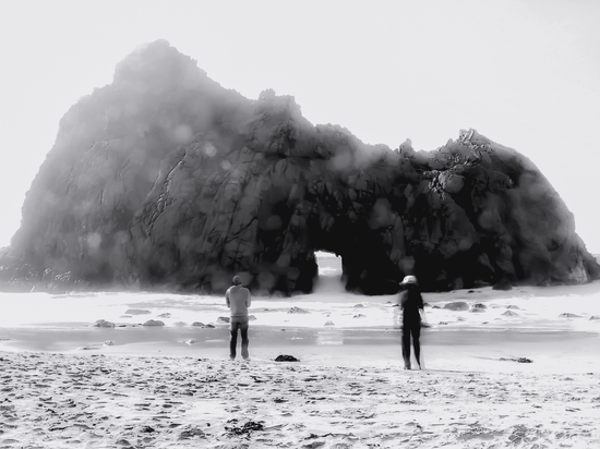 big stone at Pfeiffer beach, Big Sur, California, USA in black and white by Timmy333