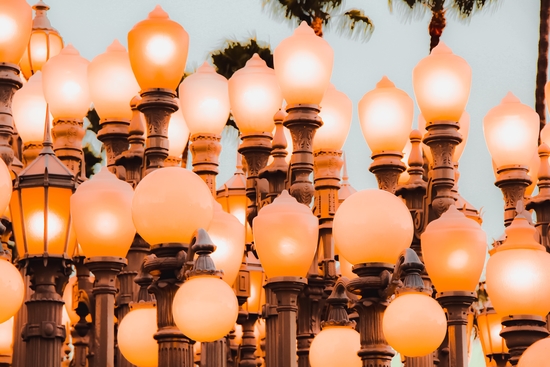 Urban Light LACMA Los Angeles California USA with blue sky by Timmy333