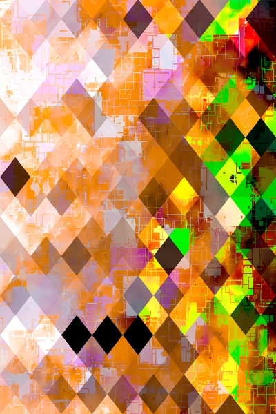 colorful geometric pixel square pattern abstract art in orange brown green yellow by Timmy333