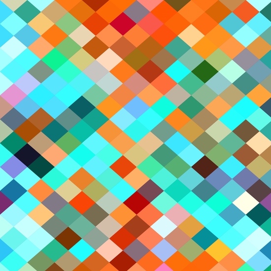 geometric square pixel pattern abstract in blue orange yellow brown green by Timmy333