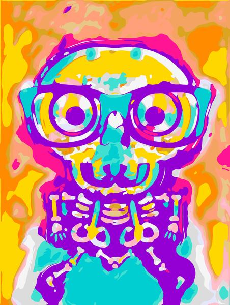 shocking skull in blue yellow pink orange and purple by Timmy333