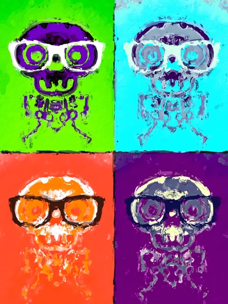 funny skull and bone with glasses with green blue orange and purple background by Timmy333