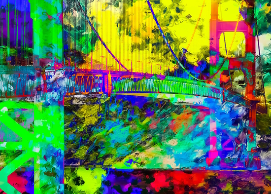 Golden Gate bridge, San Francisco, USA with colorful painting abstract background by Timmy333