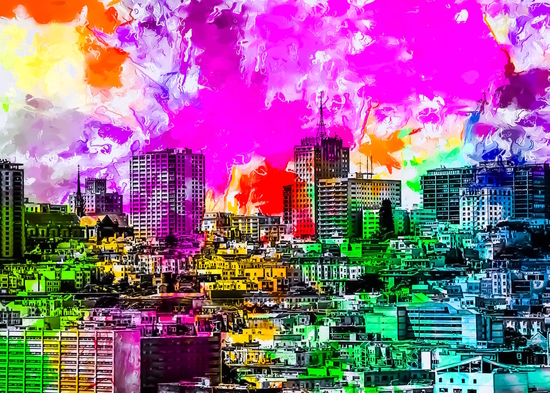 building in the city at San Francisco, USA with colorful painting abstract background by Timmy333