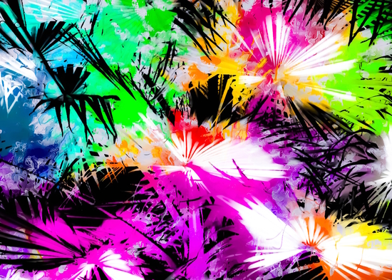 palm leaf with colorful painting abstract background in pink purple green blue yellow by Timmy333