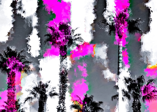 palm tree with splash painting texture abstract background in pink and black by Timmy333