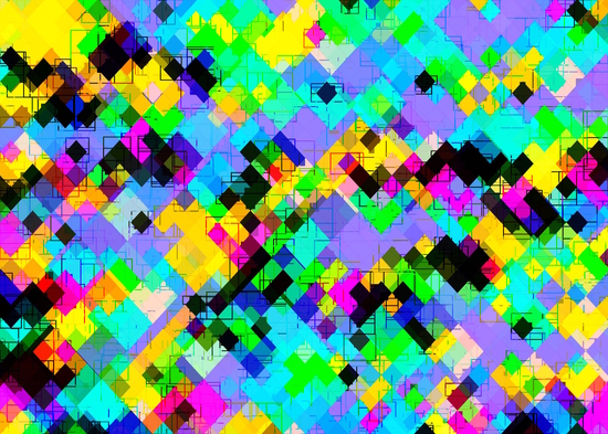 geometric square pixel pattern abstract in blue green yellow pink by Timmy333