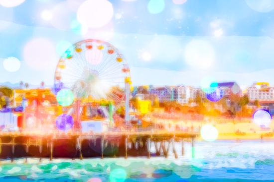 Santa Monica pier, California, USA with colorful bokeh abstract by Timmy333