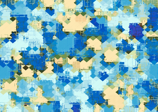 geometric square pixel pattern abstract in blue and yellow by Timmy333