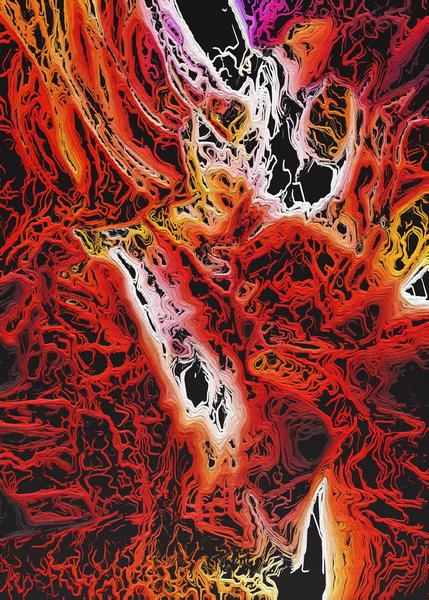 psychedelic painting abstract background in orange brown and black by Timmy333