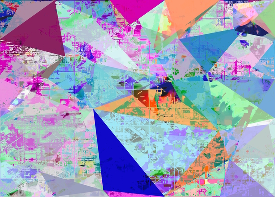 vintage psychedelic triangle polygon pattern abstract in blue pink green yellow by Timmy333