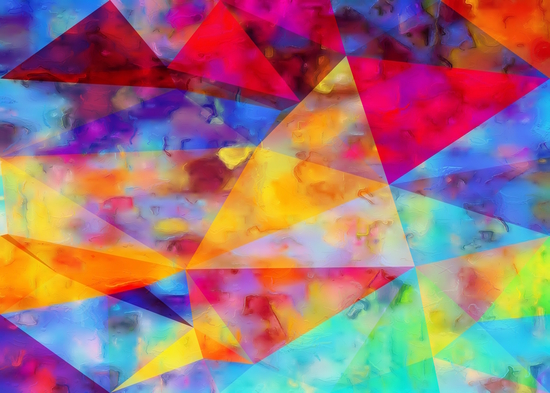 vintage psychedelic triangle polygon pattern abstract in orange yellow red blue purple by Timmy333