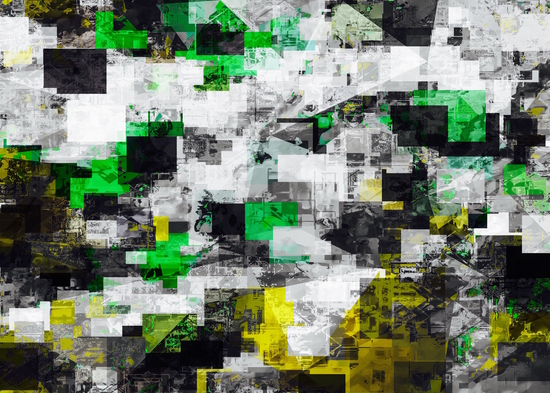 vintage psychedelic geometric square pixel pattern abstract in green yellow black by Timmy333