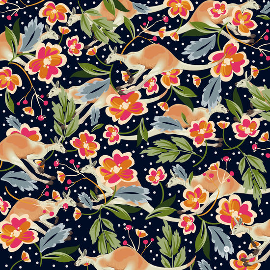 Pattern flowers and kangaroo by mmartabc