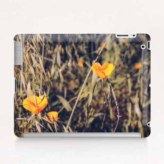 yellow poppy flowers with green leaves texture background Tablet Case by Timmy333