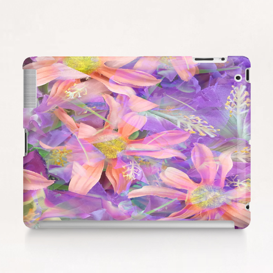 blooming pink daisy flower with purple flower background Tablet Case by Timmy333