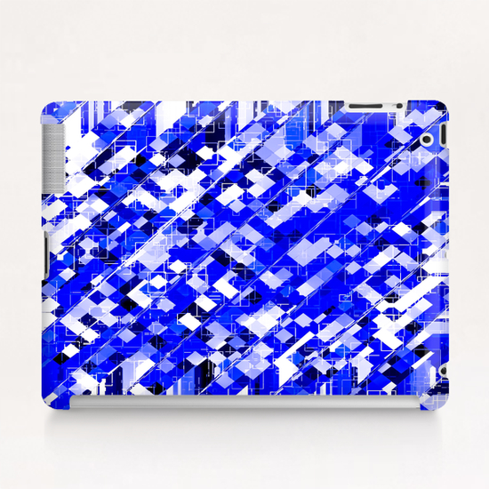 geometric square pixel pattern abstract background in blue Tablet Case by Timmy333