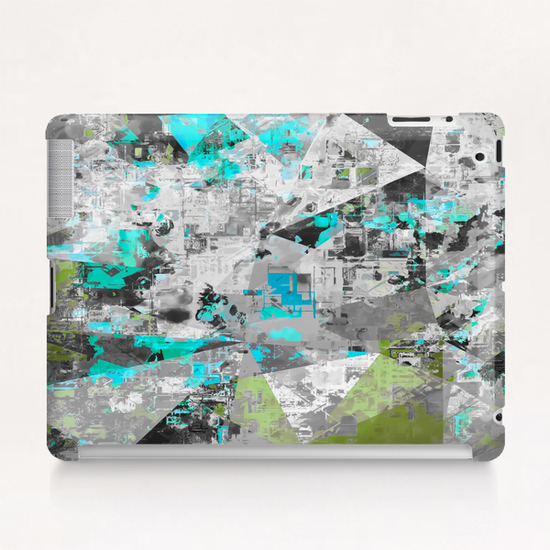 psychedelic geometric triangle pattern abstract in blue black and green Tablet Case by Timmy333