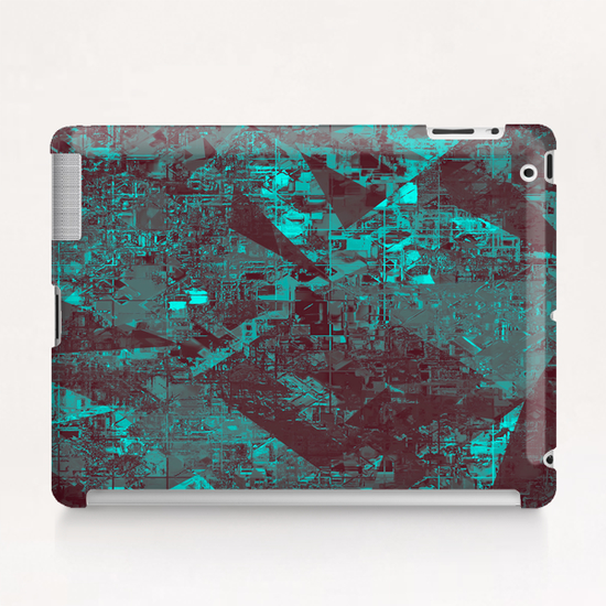 geometric triangle and square pattern abstract in blue and brown Tablet Case by Timmy333