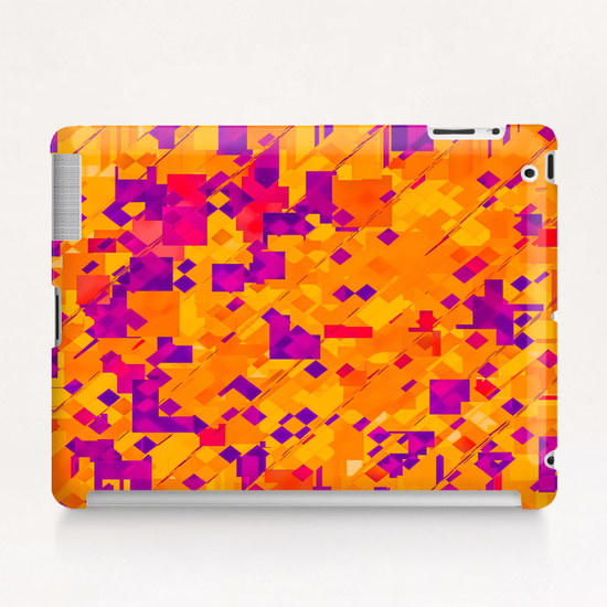 geometric square pixel pattern abstract background in orange purple blue Tablet Case by Timmy333