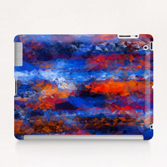 psychedelic geometric polygon shape pattern abstract in red orange blue Tablet Case by Timmy333