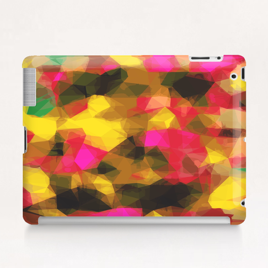 psychedelic geometric polygon shape pattern abstract in pink yellow green Tablet Case by Timmy333