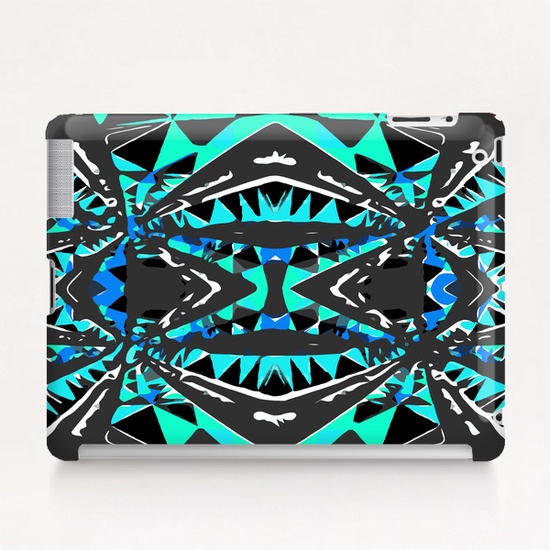 psychedelic geometric abstract pattern background in blue green black Tablet Case by Timmy333