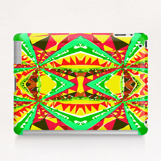 psychedelic geometric abstract pattern background in yellow red green Tablet Case by Timmy333