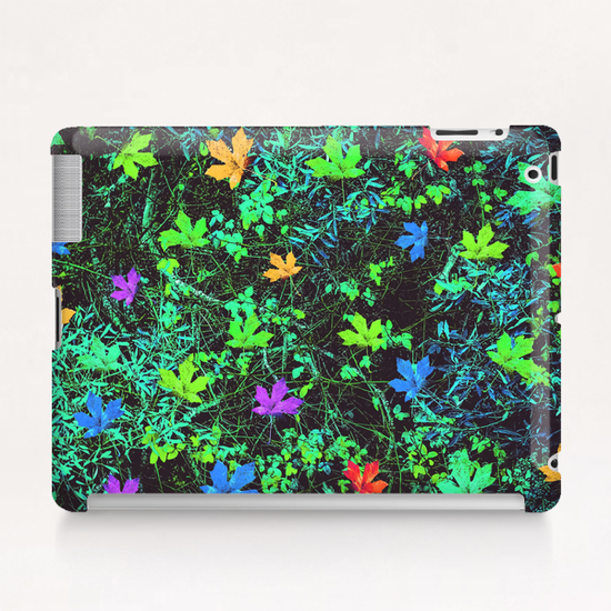 maple leaf in pink blue green yellow orange with green creepers plants background Tablet Case by Timmy333