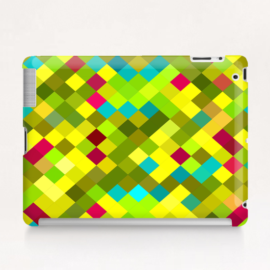 geometric square pixel pattern abstract in yellow red green blue Tablet Case by Timmy333