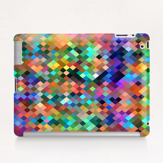 geometric square pixel pattern abstract in orange blue purple pink green yellow Tablet Case by Timmy333