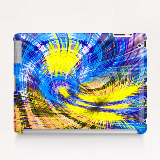 geometric psychedelic splash abstract pattern in blue and yellow Tablet Case by Timmy333