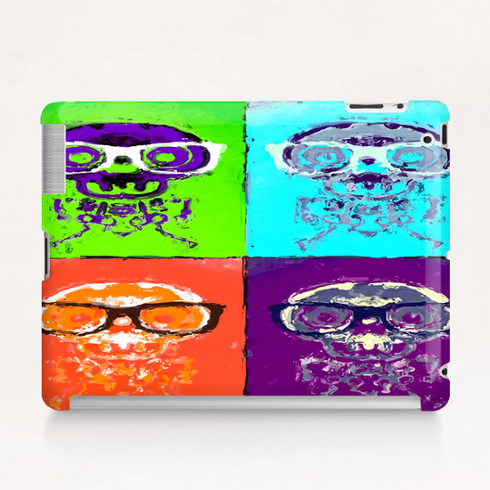 funny skull and bone with glasses with green blue orange and purple background Tablet Case by Timmy333