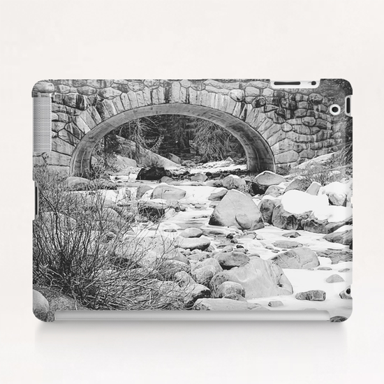 river covered with snow at Sequoia national park, USA in black and white Tablet Case by Timmy333