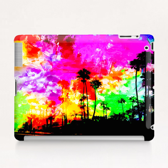 palm tree at the California beach with colorful painting abstract background Tablet Case by Timmy333