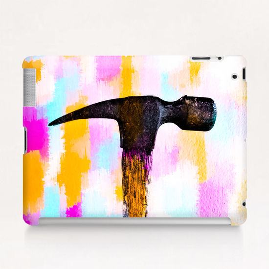 hammer with colorful painting abstract background in pink orange blue Tablet Case by Timmy333