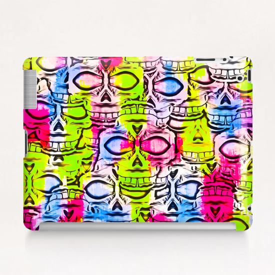 skull art portrait pattern with painting abstract in yellow blue pink Tablet Case by Timmy333