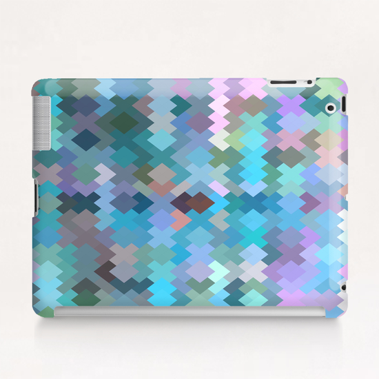 geometric square pixel pattern abstract in blue and pink Tablet Case by Timmy333