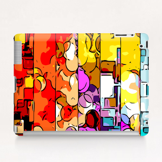 psychedelic geometric graffiti drawing and painting in orange pink red yellow blue brown purple and yellow Tablet Case by Timmy333