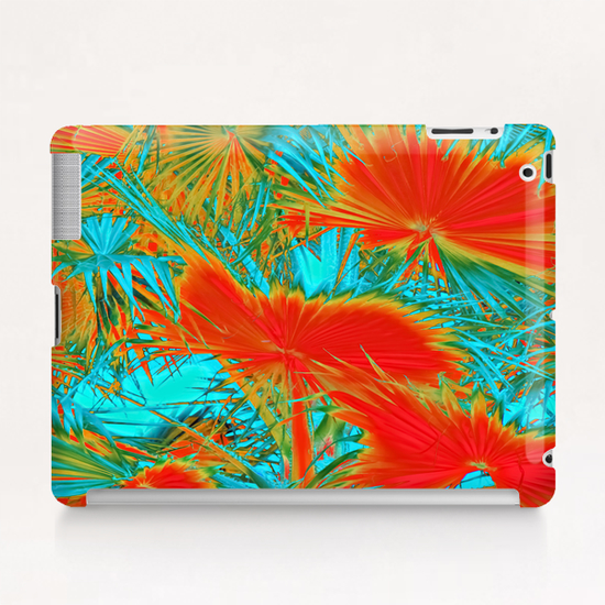 closeup palm leaf texture abstract background in orange blue green Tablet Case by Timmy333