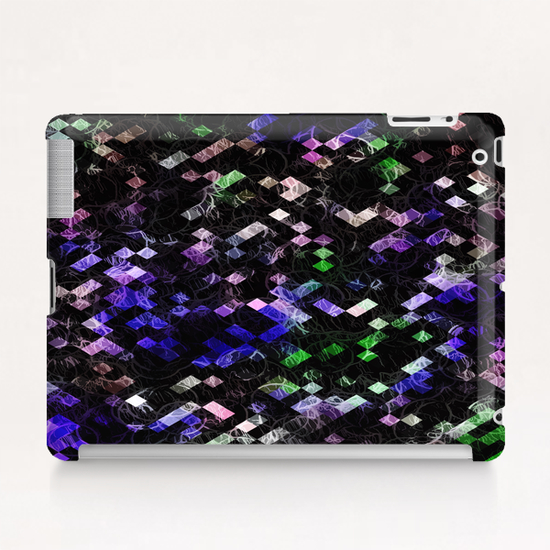 psychedelic geometric pixel abstract pattern in purple green black Tablet Case by Timmy333