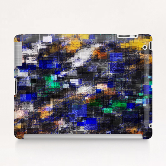 psychedelic geometric square pixel pattern abstract background in blue green brown black Tablet Case by Timmy333