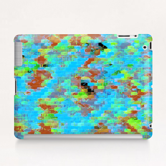 psychedelic geometric square pattern abstract background in blue brown green Tablet Case by Timmy333