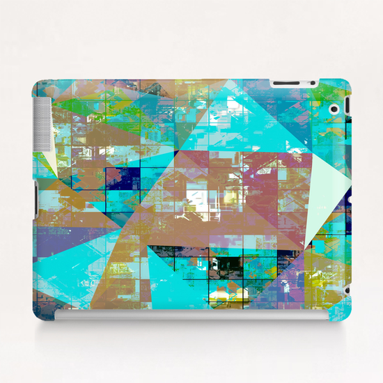 psychedelic geometric square and triangle pattern abstract background in blue green yellow Tablet Case by Timmy333